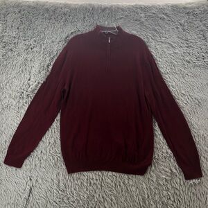 Logan Hill Sweater Mens Medium Cashmere Blend Quarter Zip Burgundy